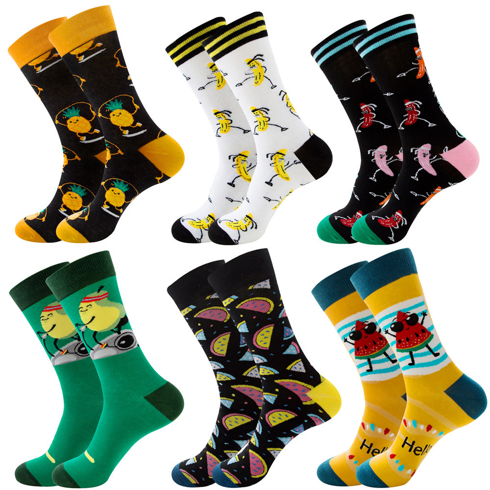 Animal Fruit Geometric Printing Six-color Combination Men's Socks