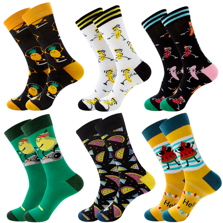 Animal Fruit Geometric Printing Six-color Combination Men's Socks