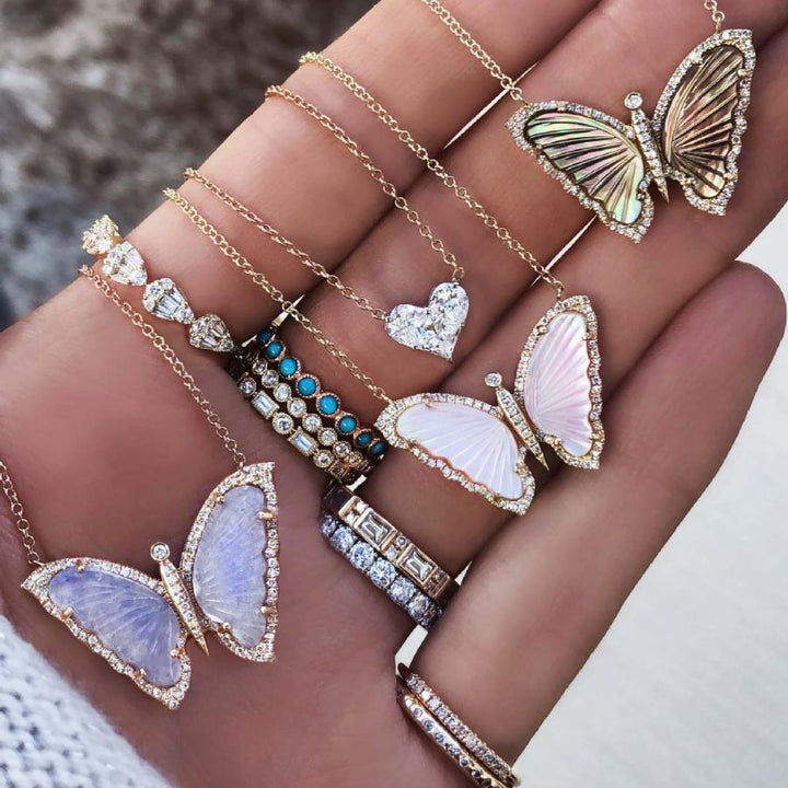 Acrylic Small Butterfly Oil Dripping Full Zirconium Necklace