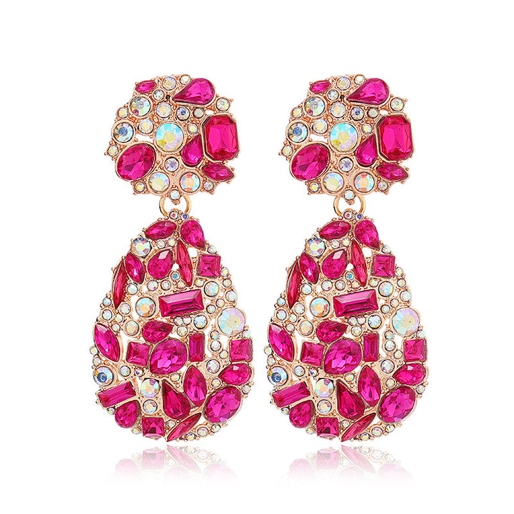 Set Rose Red Geometric All-match Earrings For Women