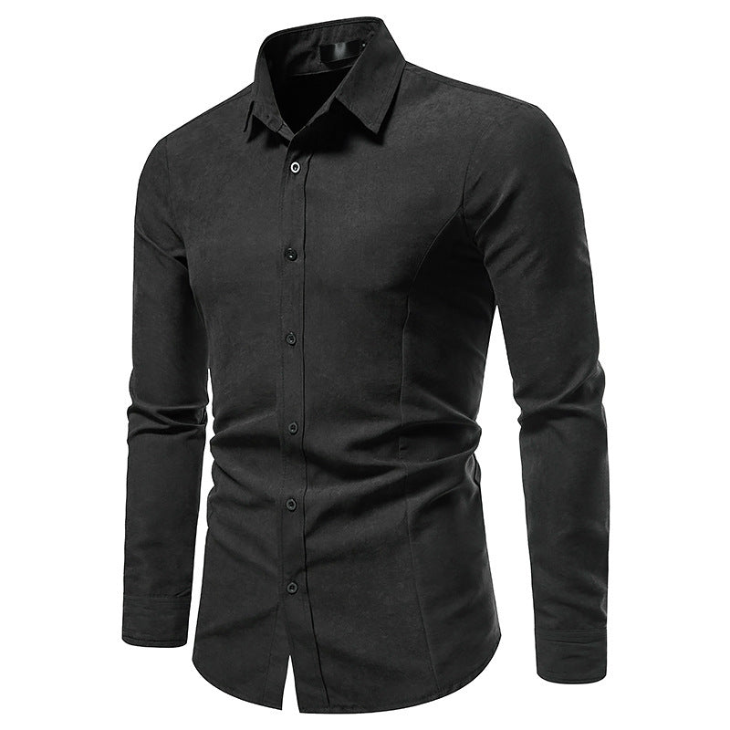 Men's Solid Color Vintage Long Sleeve Shirt Slim Top