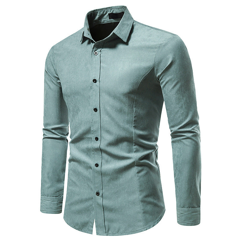 Men's Solid Color Vintage Long Sleeve Shirt Slim Top
