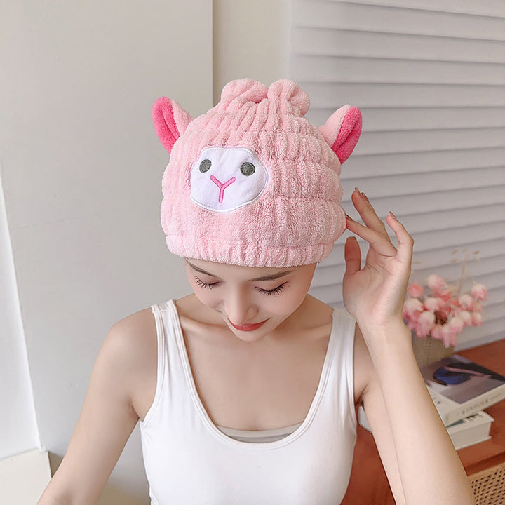 Parent-child Coral Velvet Embroidered Shower Cap Water-absorbing Quick-drying Headcloth