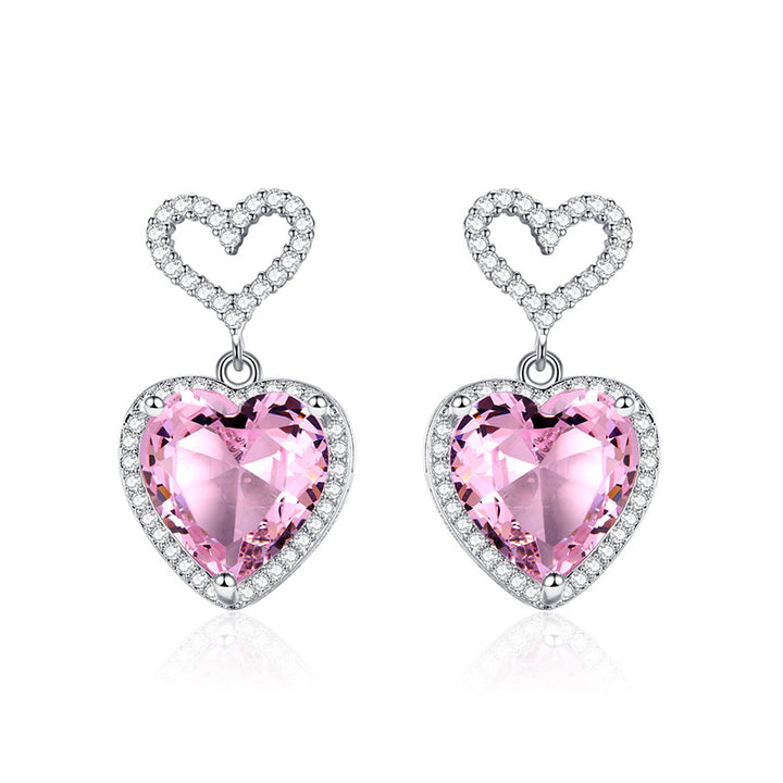 2023 New Light Luxury Premium Feeling Pink Crystal Heart Earrings For Women Girls Niche Design Earrings Birthday Jewellery Gift