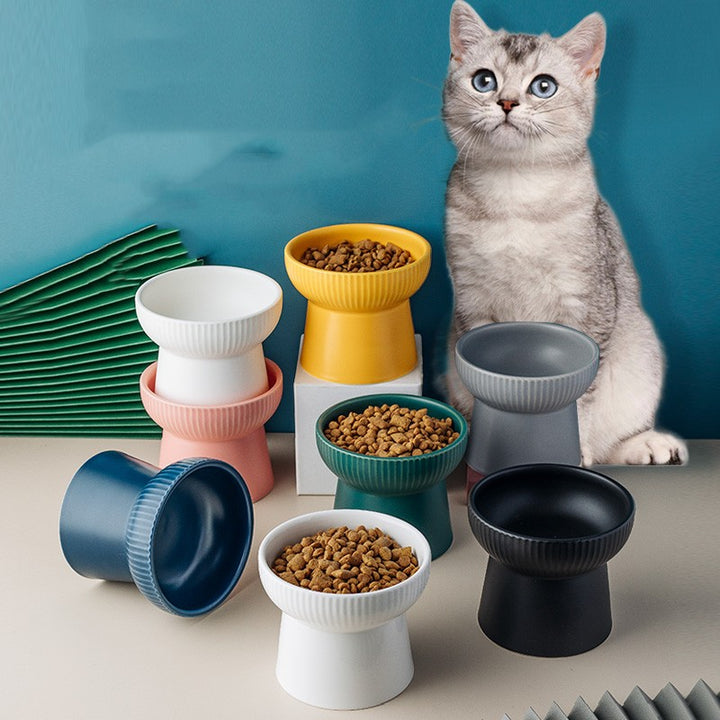 High Foot Neck Protection Ceramic Cat Bowl