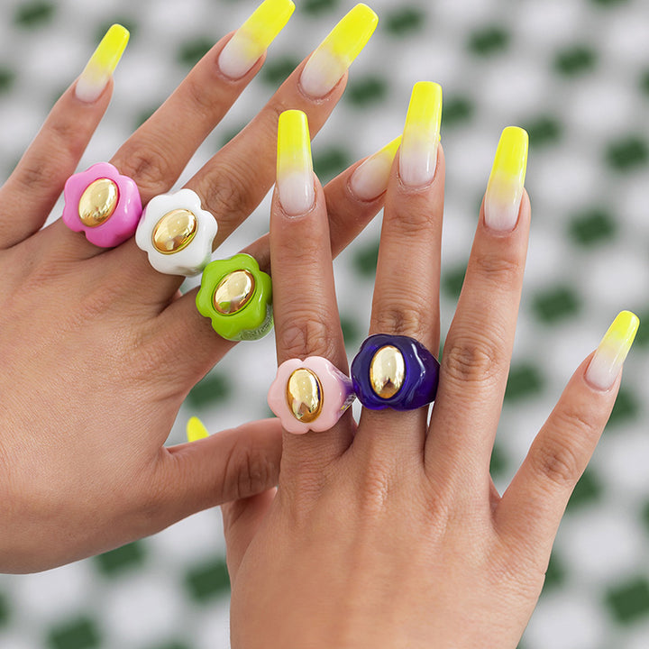Big Acrylic Colorful Flower Women Ring Aesthetic Jewelry