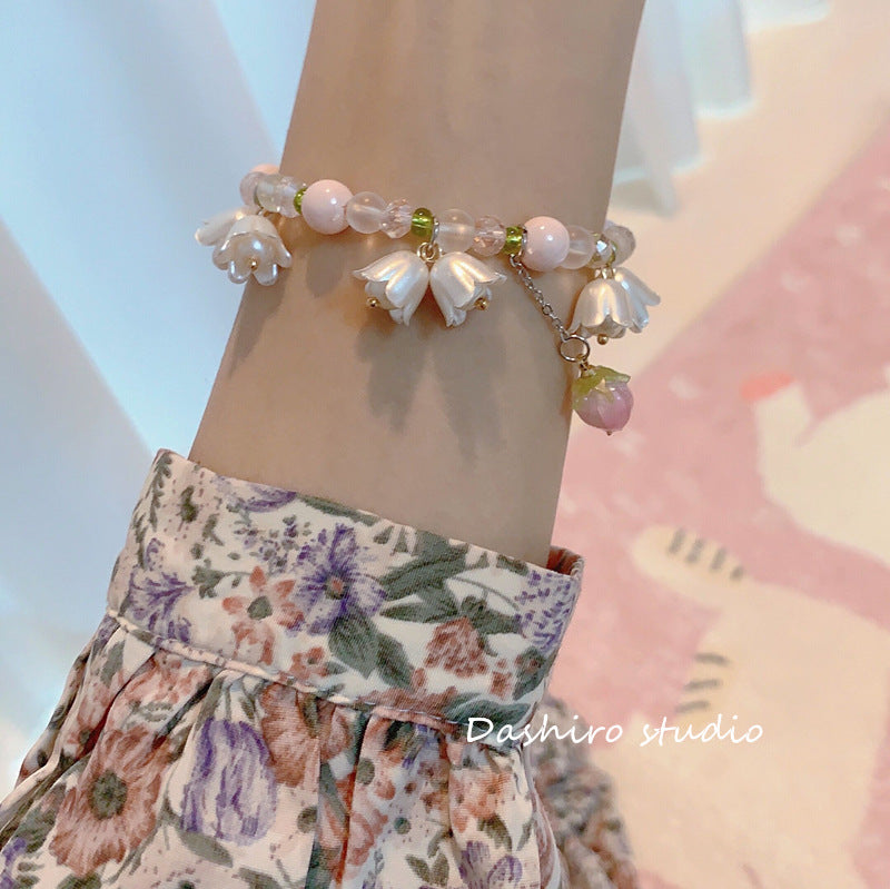 Gradient Rainbow Color Crystal Beads Butterfly Bracelet Linglan Tulip Flower Beaded Bracelet
