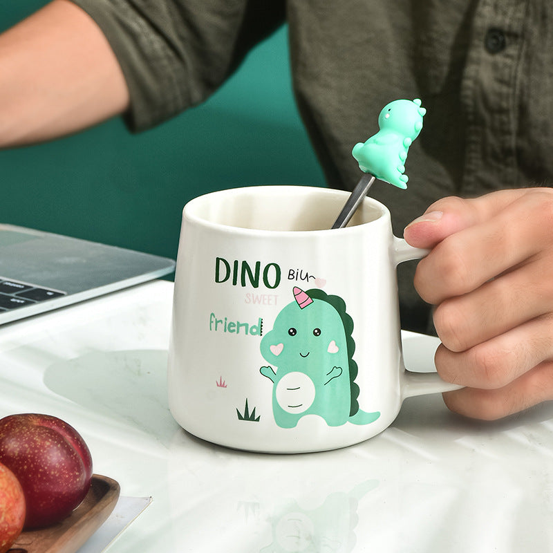 Cute Cartoon Dinosaur Mug With Lid Spoon Children Drinking Cup Ceramic
