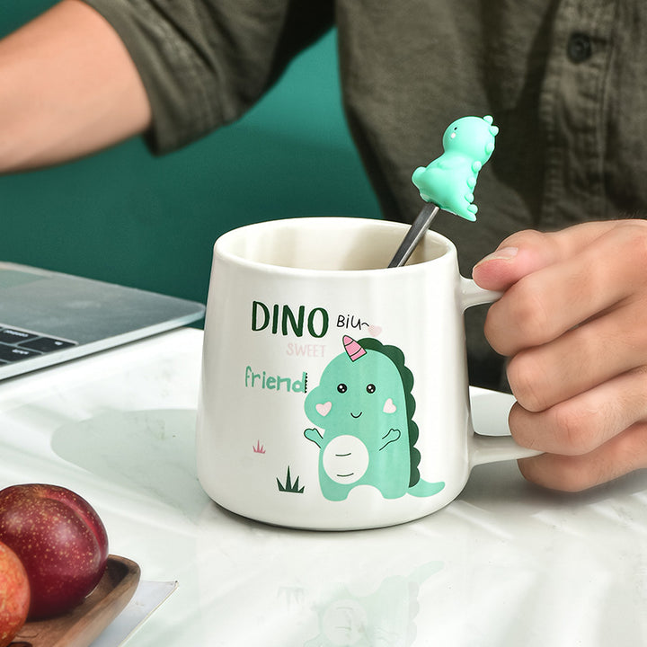 Cute Cartoon Dinosaur Mug With Lid Spoon Children Drinking Cup Ceramic