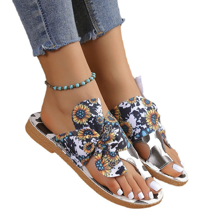 Women's Fashion Casual Flat Toe Ring Stitching Slippers
