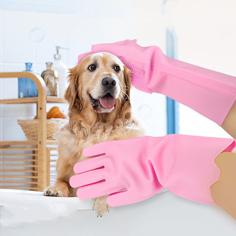 Pet Bathing Gloves Artifact To Remove Floating Hair And Anti-scratch Silicone With Brush