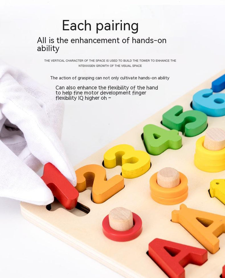 Wooden Three-in-one Digital Board Digital Shape Matching Letter Cognitive Toy