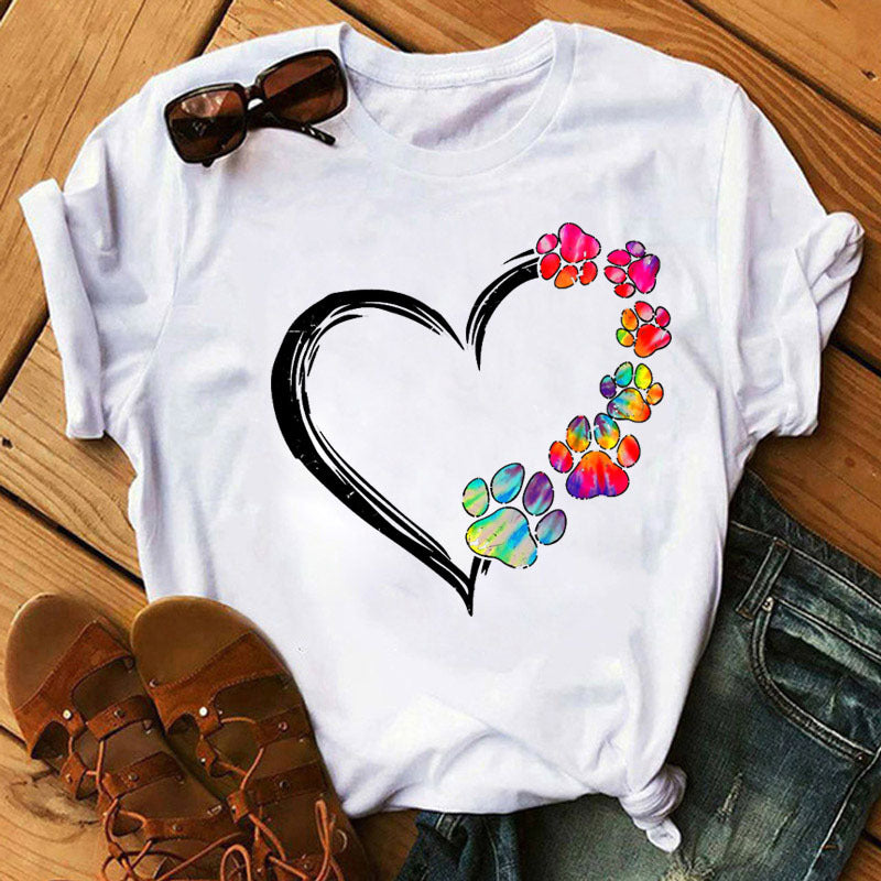 Love Dog Paw Print Short-sleeved T-shirt