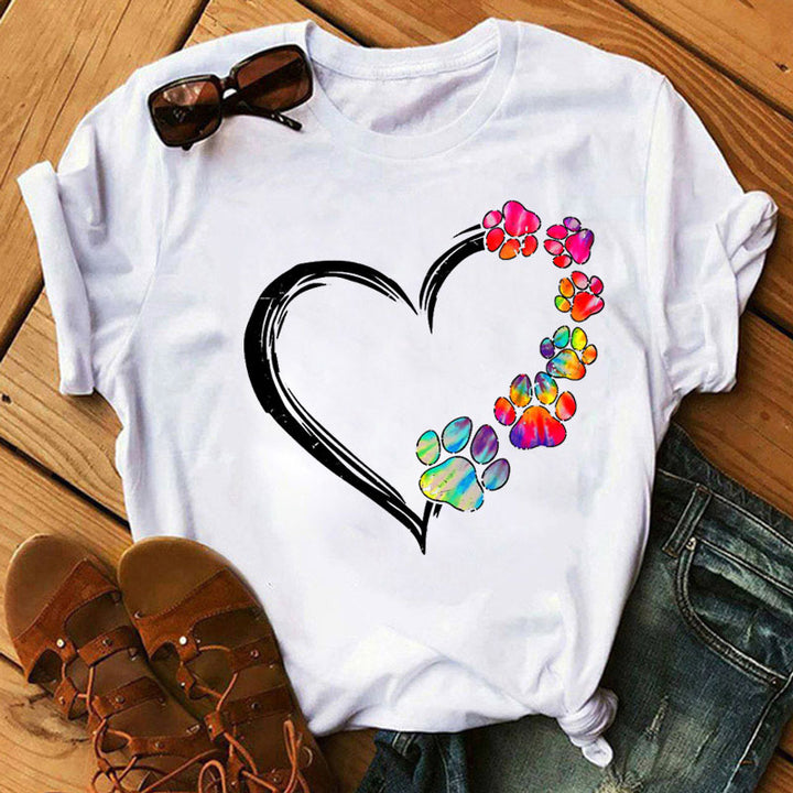 Love Dog Paw Print Short-sleeved T-shirt