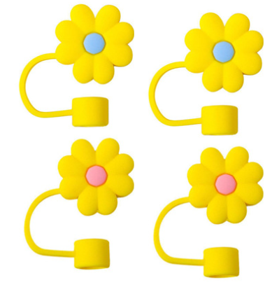 Colorful 4pcs Silicone Straw Covers Cap Set Flower Design For 10mm Straws