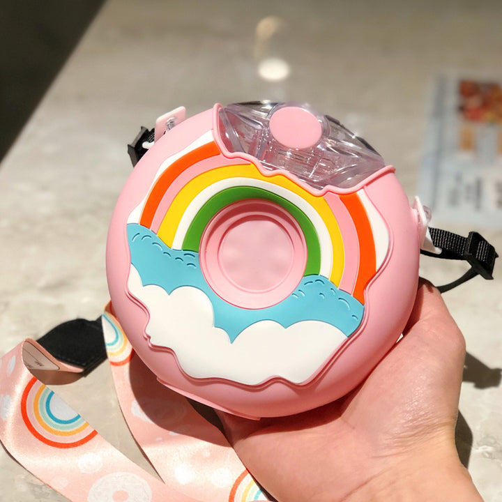 Cute Donut Ice Cream Water Bottle With Straw Creative Round Shape Cup Portable Leakproof Tritan Bottle
