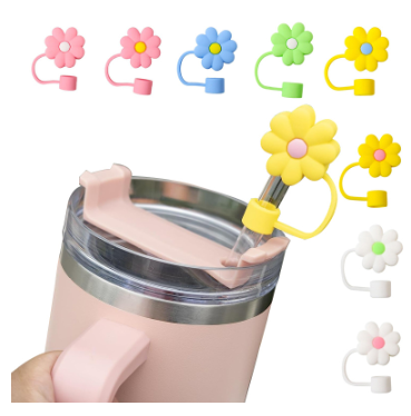Colorful 4pcs Silicone Straw Covers Cap Set Flower Design For 10mm Straws