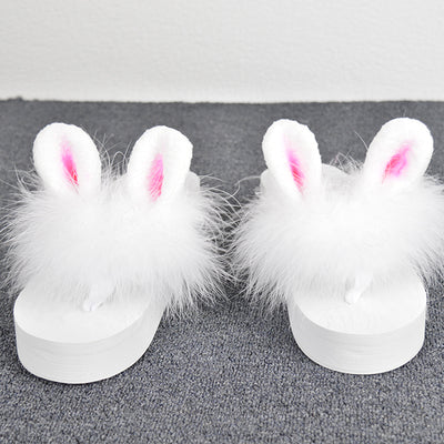 Hand-made Cute Rabbit Ears Fur Shoes Ostrich Fur Super Fairy Flip-flops Platform Shoes