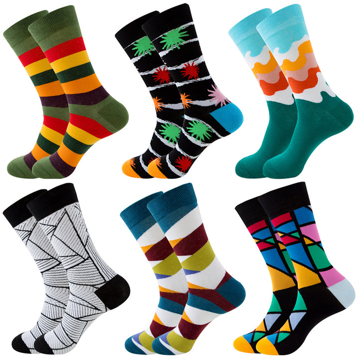 Animal Fruit Geometric Printing Six-color Combination Men's Socks