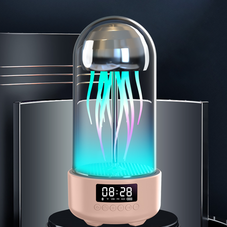 Creative 3in1 Colorful Jellyfish Lamp With Clock Luminous Portable Stereo Breathing Light Smart Decoration Bluetooth Speaker