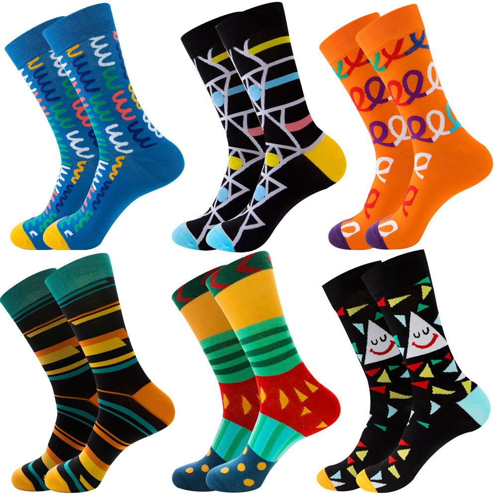 Animal Fruit Geometric Printing Six-color Combination Men's Socks