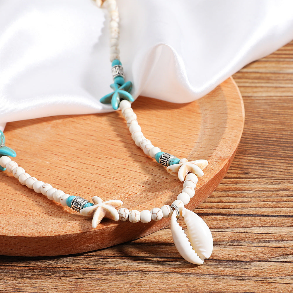 European And American Bohemian Handmade Turquoise Natural Shell Starfish Necklace