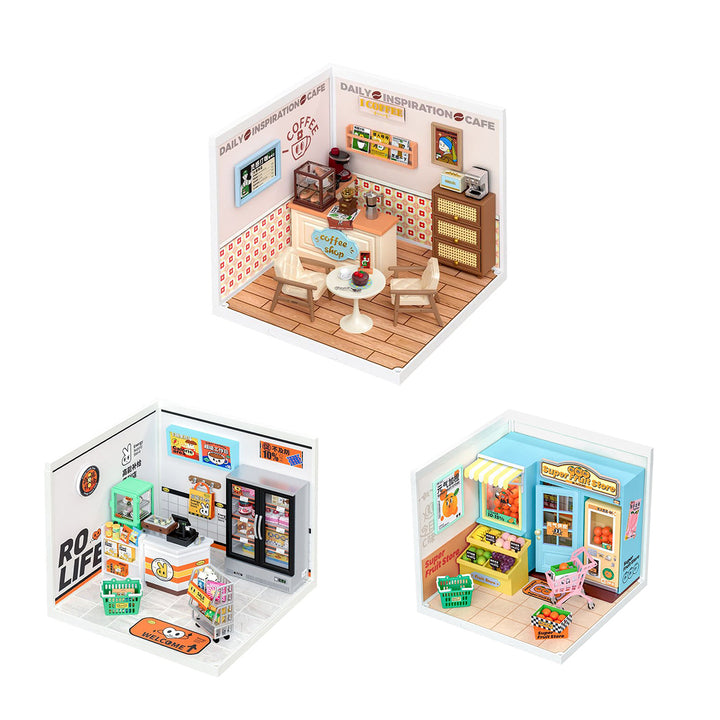 Robotime Rolife Super Creator Daily Plastic DIY Miniature House Cafe Energy Supply Store Building Block Sets English Version DW