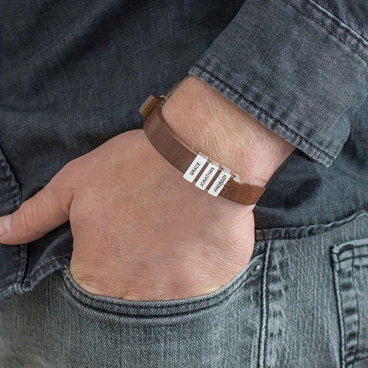 Men's Leather Name Bracelet