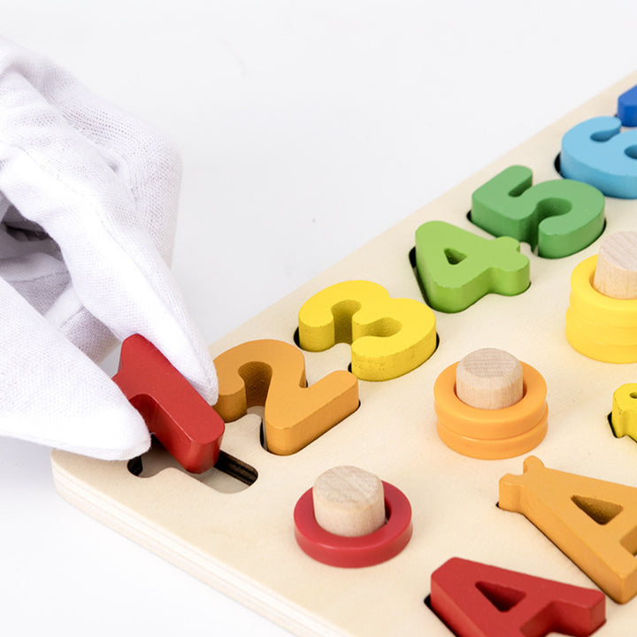 Wooden Three-in-one Digital Board Digital Shape Matching Letter Cognitive Toy