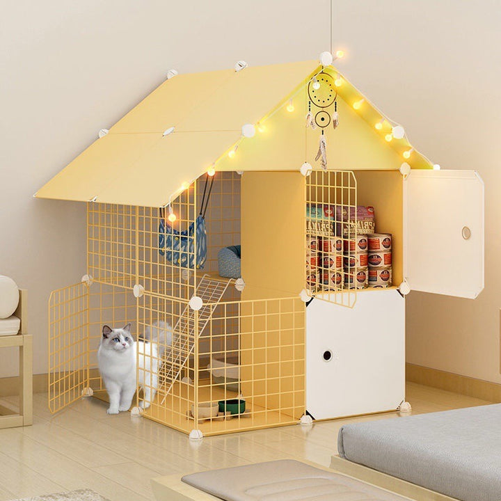 Cat Cage Villa Yellow Log Color Pet Free Assembly