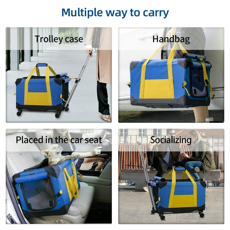 Pet Rolling Carrier With Wheels Pet Travel Carrier Transport Box Dog Strollers For Small Dogs Cats Up To 28 LBS