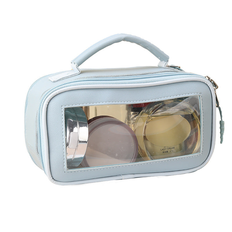 Leather Cosmetic Bag Transparent And Portable
