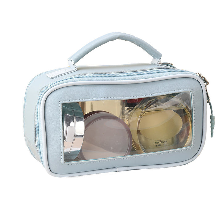 Leather Cosmetic Bag Transparent And Portable