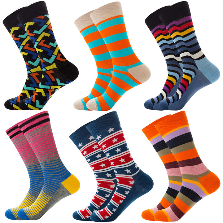 Animal Fruit Geometric Printing Six-color Combination Men's Socks