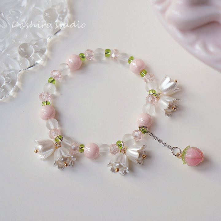 Gradient Rainbow Color Crystal Beads Butterfly Bracelet Linglan Tulip Flower Beaded Bracelet