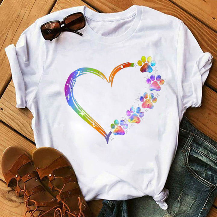 Love Dog Paw Print Short-sleeved T-shirt