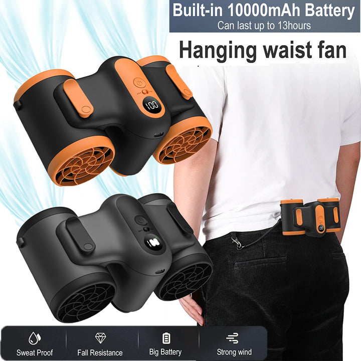 Portable Hanging Waist Fan With Recharge Battery Ultra Quiet Wearable Electric Fan Handheld Air Cond