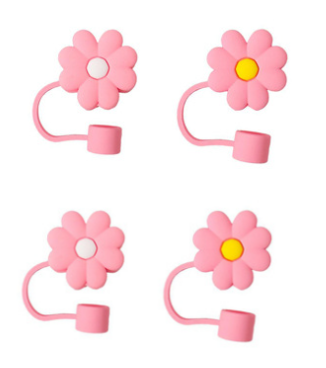 Colorful 4pcs Silicone Straw Covers Cap Set Flower Design For 10mm Straws