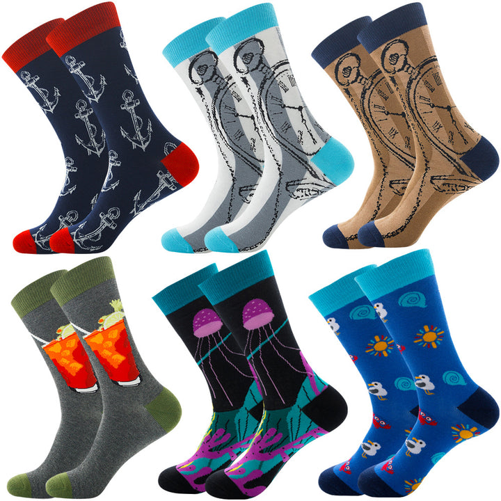 Animal Fruit Geometric Printing Six-color Combination Men's Socks