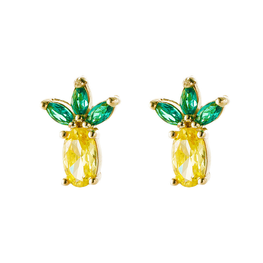 European And American Cute Tropical Fruit Sea Animal Zircon Earrings