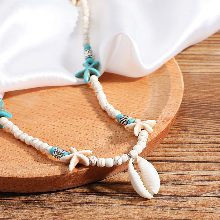 European And American Bohemian Handmade Turquoise Natural Shell Starfish Necklace